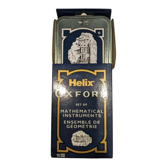 Helix Oxford Set Of Mathematical Instruments Set Dark Blue Vintage Storage Tin - Picture 3 of 6